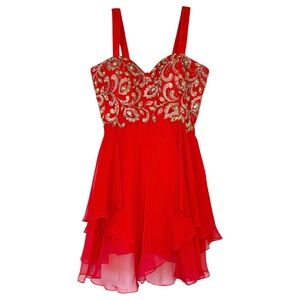 Red Formal Mini Dress, Beaded & Bedazzled, Size 8, Medium/Large